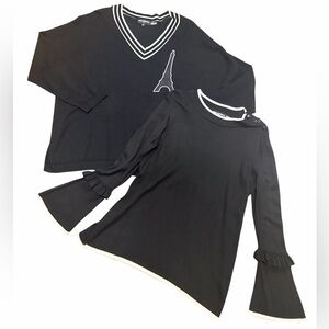 KARL LAGERFELD Knit Black Pull Over Sweaters Womens Size Large LOT X 2 Bundle